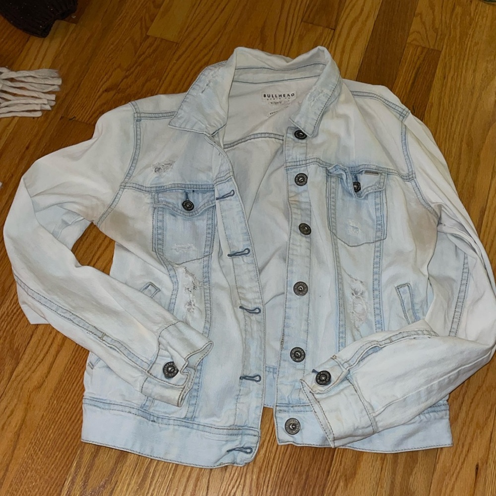 Light wash distressed Bullhead denim jacket